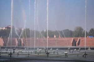 Fontaine dans le complexe de bharat Mandapam officiellement connu comme pragati maidan dans delhi Inde, travail Fontaine dans le bharat Mandapam complexe, l'eau dans le Fontaine, Fontaine dans le bharat Mandapam parc photo