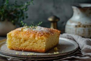 ai généré pain au maïs fait maison cuit nourriture sur une rustique assiette avec traditionnel garnir photo