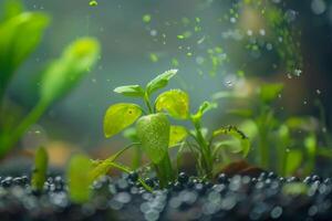 ai généré aquarium les plantes croissance sous-marin avec vibrant vert feuillage et lumière bulles photo