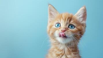 ai généré chat lèche le sien lèvres. mignonne faim chat. photo
