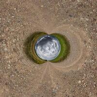 bleu trou sphère peu planète à l'intérieur le sable ou sec herbe rond Cadre Contexte photo