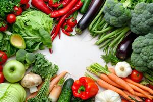 ai généré en bonne santé nourriture circulaire arrangement de coloré des légumes est assis photo