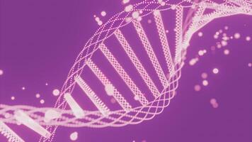 ADN hélix consiste de spirales. conception. magnifique ADN hélix structure avec en mouvement points. ADN spirale tourne sur coloré Contexte photo