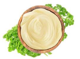 Mayonnaise sauce dans bol, Haut vue photo