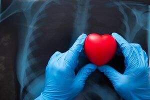 rouge cœur sur X rayon poitrine. photo