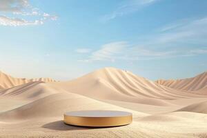 ai généré produit podium présentation avec désert le sable dunes Contexte photo