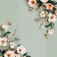 ai généré fleurs botanique Cadre sur olive pastel Contexte photo