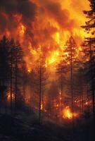 ai généré forêt Feu. une forêt Feu une peu heures avant fin photo