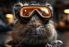 ai généré hamster porte des lunettes de protection et des skis photo