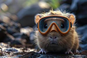 ai généré hamster porte des lunettes de protection et casque photo