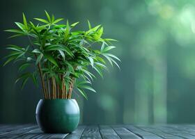 ai généré une bambou plante avec ses feuilles et le Contexte sont vert photo