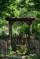 ai généré en bois bien dans le forêt photo