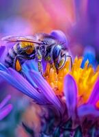 ai généré abeille recueille nectar de fleur photo