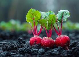 ai généré une betterave les plantes croissance sur le sol dans une jardin photo