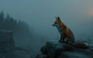 ai généré brumeux forêt Renard photo