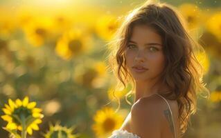 ai généré d'or heure beauté dans tournesol champ photo