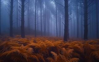 ai généré mystique forêt brouillard photo