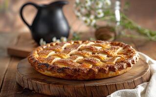 ai généré fait maison Pomme tarte sur en bois planche photo