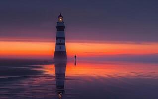 ai généré solitude par le phare à crépuscule photo