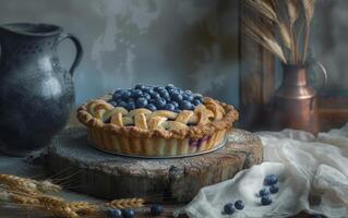 ai généré rustique myrtille et pêche tarte photo