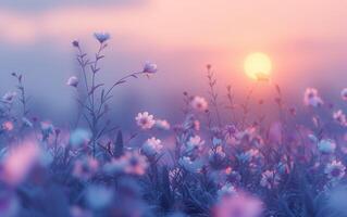 ai généré éthéré cosmos fleurs se prélasser dans le rosé lumière de lever du soleil photo