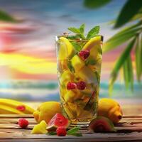 ai généré Mojito cocktail avec tropical des fruits, espace pour texte photo