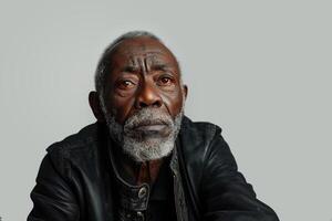 ai généré portrait de une personnes âgées noir homme sur une foncé Contexte photo