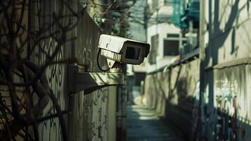 ai généré une caméra monté sur une mur dans une étroit ruelle photo