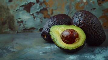 ai généré deux avocats asseoir sur une table avec une pièce de fruit photo