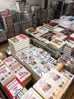 Herceg-Novi, Monténégro - 17 août 2023. piles de Entretien ménager livres mensonge dans tiroirs dans une boutique photo