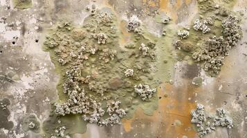 ai généré texturé abstrait Contexte de peeling peindre et lichen croissance sur une mur, exposant une mélanger de Naturel et déclinant Urbain éléments pour Créatif conception utilisation photo