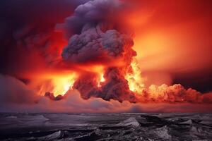 ai généré volcanique éruption dans Islande photo