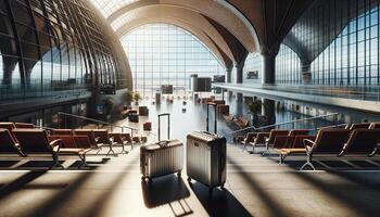 ai généré le concept de tourisme et Voyage. les valises à le aéroport. photo