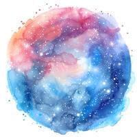 ai généré une aquarelle La peinture de une céleste cercle avec électrique bleu étoiles photo