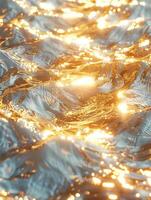 ai généré proche en haut de liquide or l'eau avec lumière du soleil création une ambre modèle photo