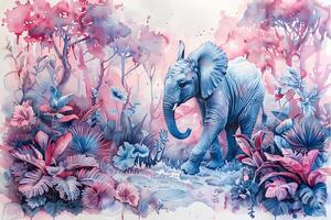 ai généré l'éléphant dans une vivement coloré jungle, ressembler une peint ouvrages d'art photo