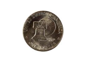 queue côté de uni États un dollar pièce de monnaie avec liberté cloche photo