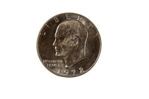 eisenhower uni États un dollar pièce de monnaie sur blanc Contexte photo