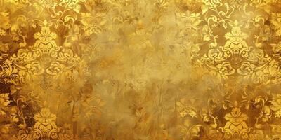 ai généré proche en haut de une d'or floral modèle sur une marron Contexte photo