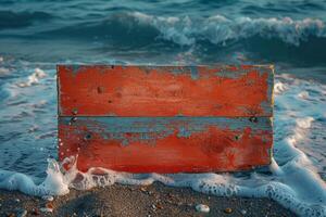 ai généré coloré en bois planches sur le plage par le mer photo