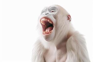 ai généré une blanc en hurlant singe Souligné sur une blanc Contexte photo