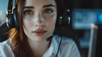 ai généré portrait de une Jeune femme appel centre opérateur. ai généré photo