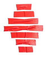 Haut vue ensemble de rouge adhésif vinyle ruban ou tissu ruban dans rayures isolé sur blanc Contexte avec coupure chemin photo