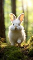 ai généré une blanc lapin est en marchant par le forêt. ai généré image. pro photo