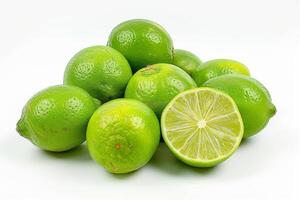 ai généré piquant vert citrons verts isolé sur blanc Contexte photo