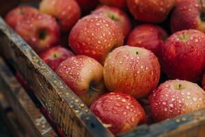 ai généré pommes avec l'eau gouttelettes sur le Haut de le pommes .en bonne santé concepts.ai génératif photo