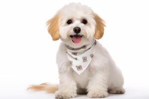 ai généré cavachon chien séance avec une bandana pour moquer en haut . génératif ai photo