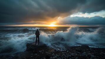 ai généré lutte et résistance une douloureux rive embrasse une lueur de espérer au milieu de foncé orage des nuages photo