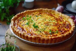 ai généré français culinaire patrimoine, perfectionnement Quiche lorraine photo