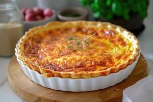 ai généré français culinaire patrimoine, perfectionnement Quiche lorraine photo